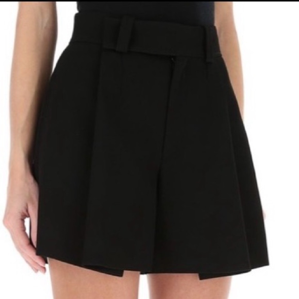 Chloe Luxury Designer High Waist Pleated French Tailored Black Wool Mini Shorts